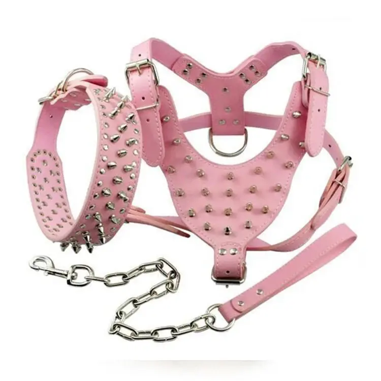 Thumbnail: Frenchbvlly (3pc Set) Studded Leather 'Harness, Collar & Leash'. 