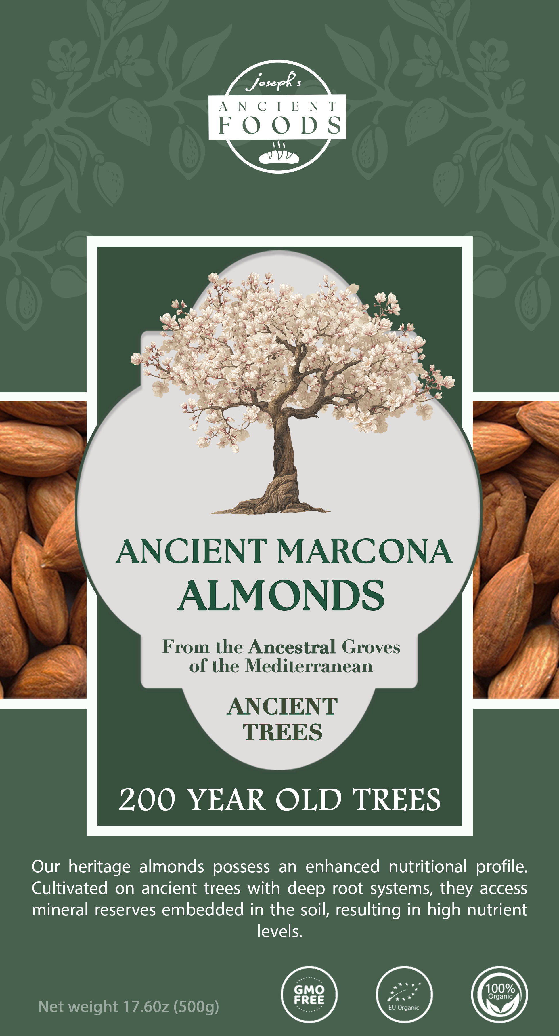 Joseph's Ancient Marcona Almonds - 1 Pound - Unsalted
