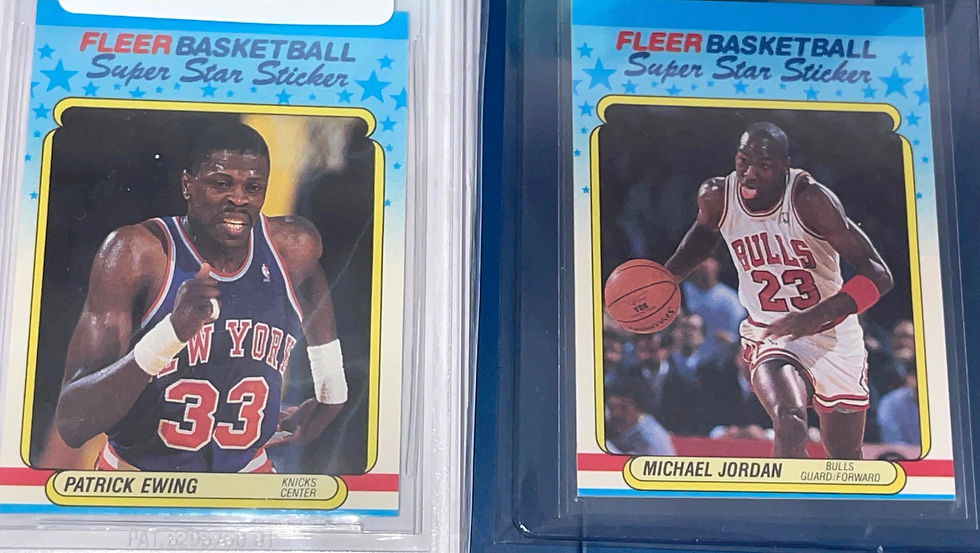 Thumbnail: 1988 Michael Jordan Fleer #7 Rare error card Patrick Ewing on back upside down!!