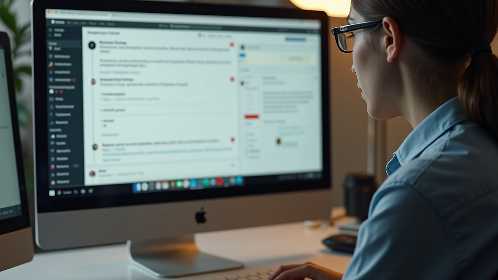 Close-up view of a person reviewing customer feedback on a computer