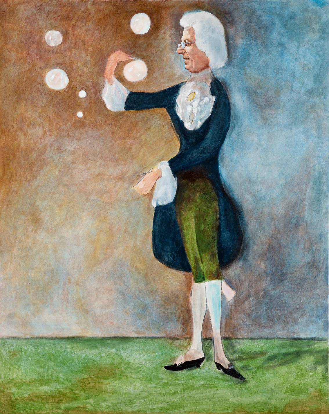 Esterházy Péter szappanbuborékokkal játszik Gulácsy műtermében, giclée nyomat, 2024. 125x100 cm