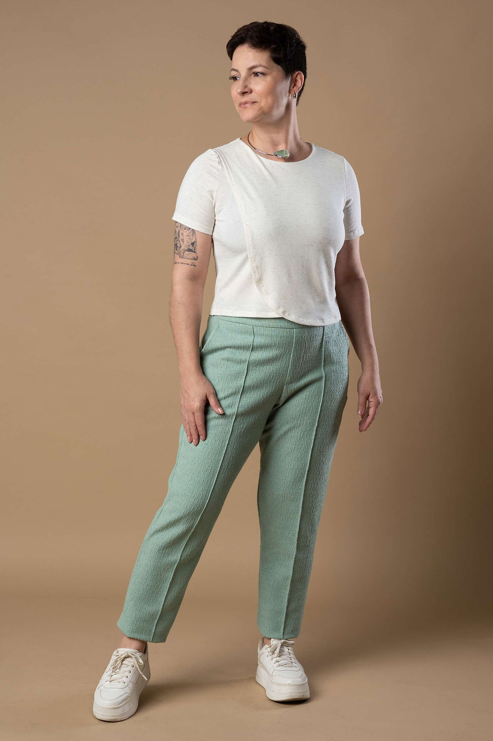Miniatura: Calça Cenoura Com Vinco em Tweed