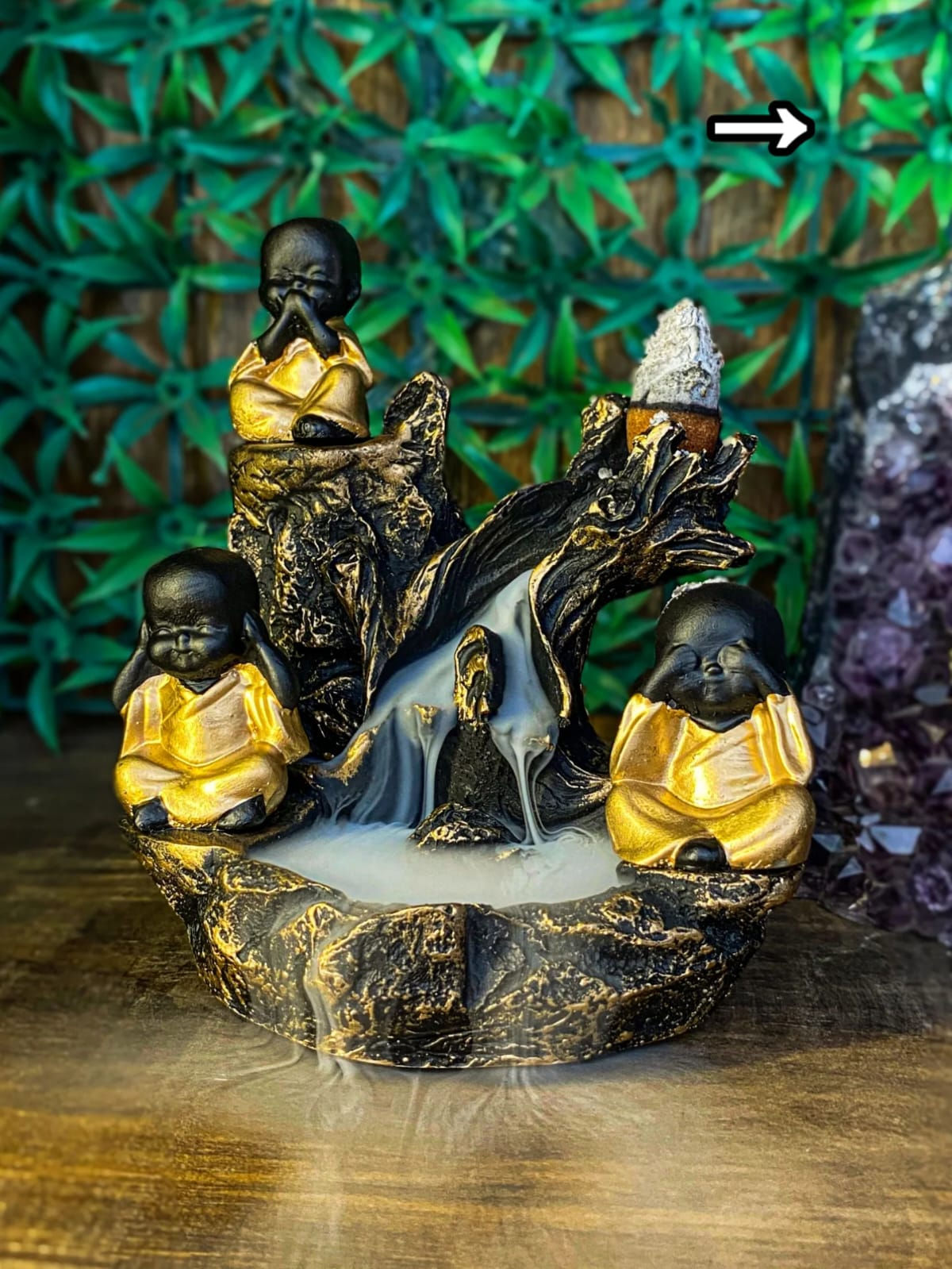 Incensário Cascata Trio de Budas da Prosperidade