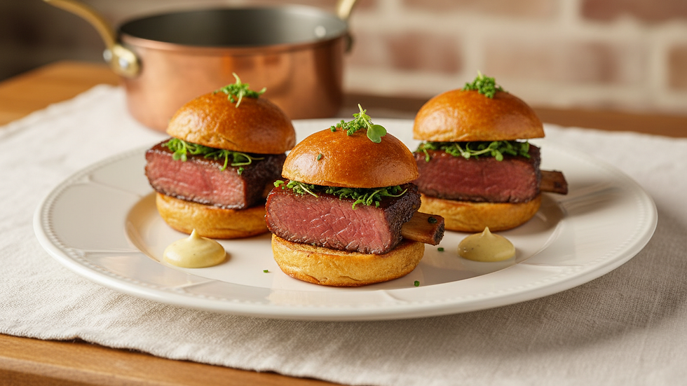 Close-up view of a gourmet plated dish with vibrant colors and elegant presentation