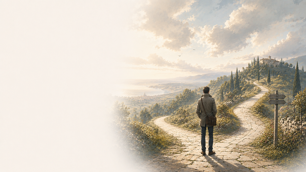 Man at crossroads