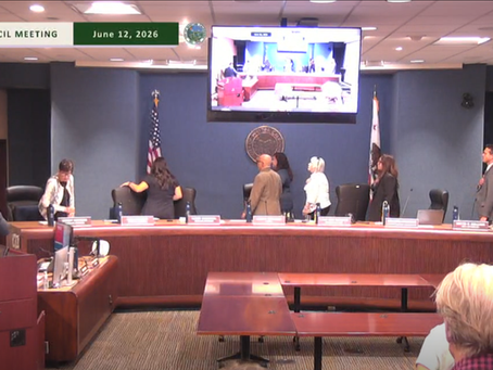 Screenshot from the Whittier City Council special meeting showing councilmembers seated on the dais during discussion of federal immigration activity and proposed City response protocols.