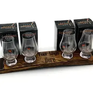 Thumbnail: The Connoisseur's Flight: Engraved Reclaimed Whiskey Barrel & 4 Glencairn Glasse