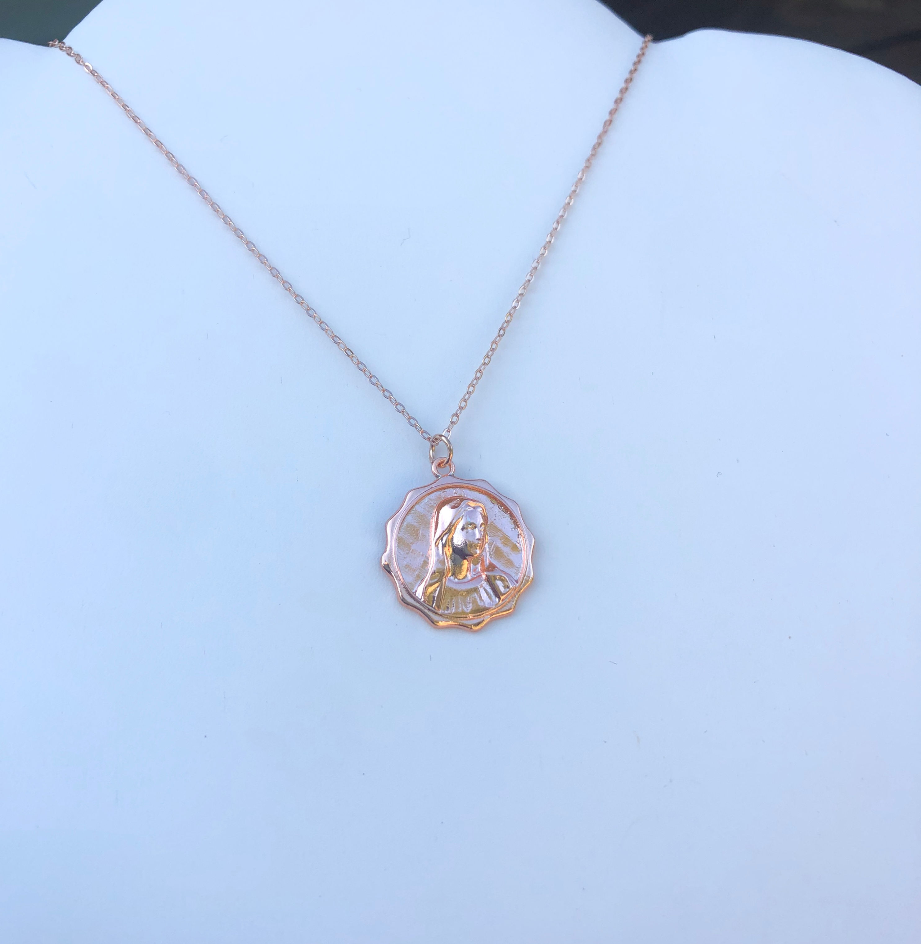 Rose Gold Virgin Mary Necklace