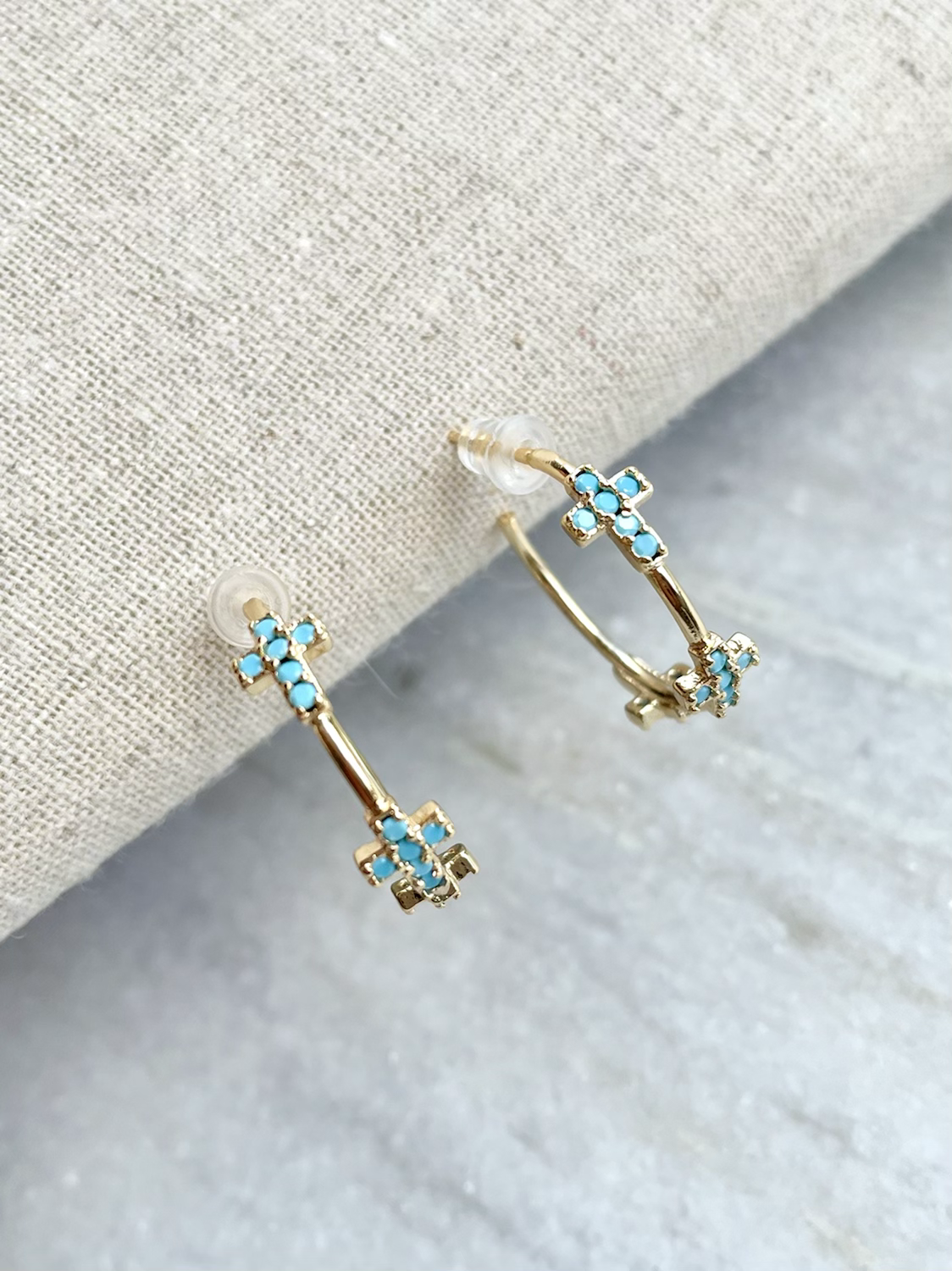 Turquoise Cross Hoop Earrings