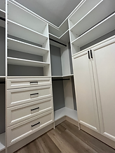Custom Closet, soft close drawers, doors, countertop space, shoe shelves, shoe storage, cl