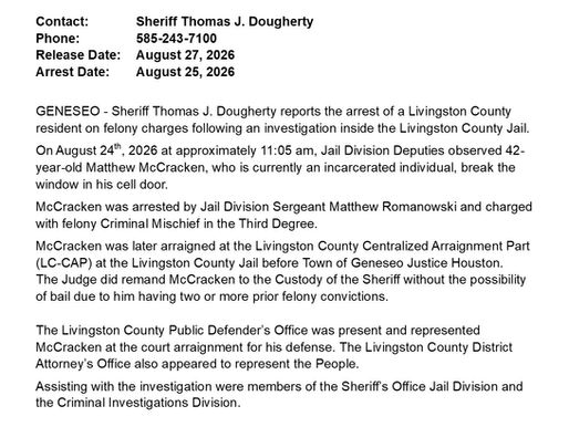 FELONY ARREST IN THE VILLAGE OF GENESEO