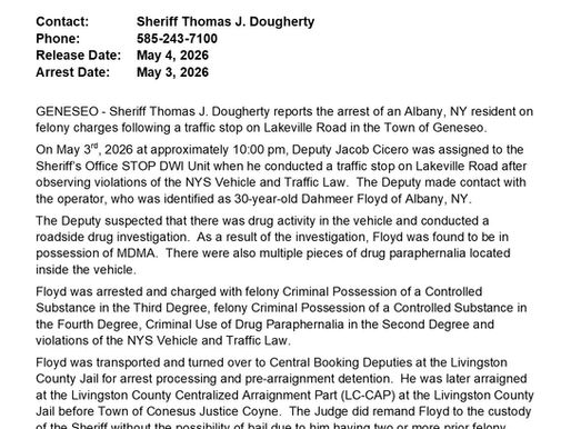 FELONY ARREST IN THE TOWN OF GENESEO