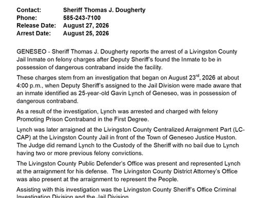 FELONY ARREST IN THE VILLAGE OF GENESEO