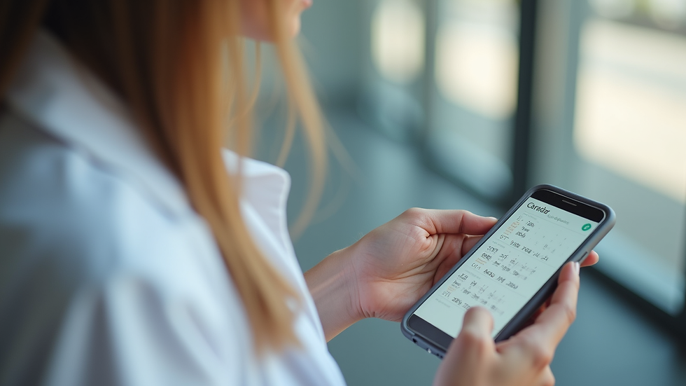 Close-up view of a woman holding a calendar and a phone to schedule a medical appointment