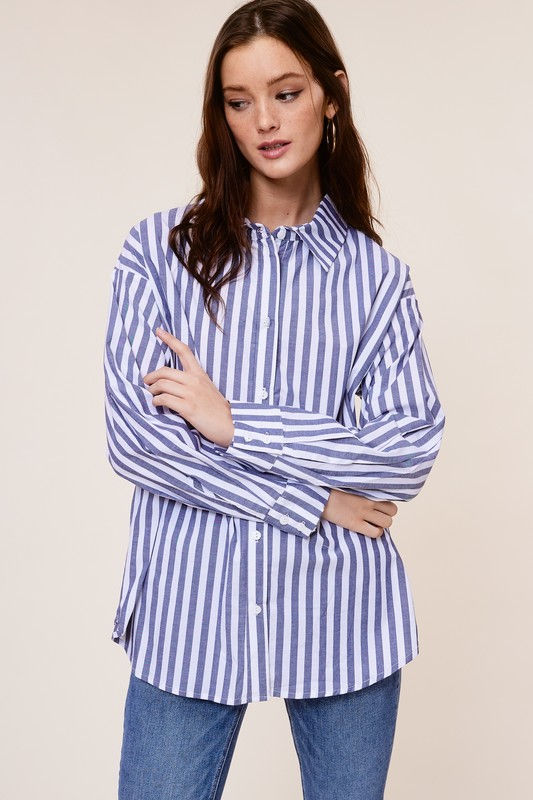 Button Down Contrast Striped Cover-Up main image 0