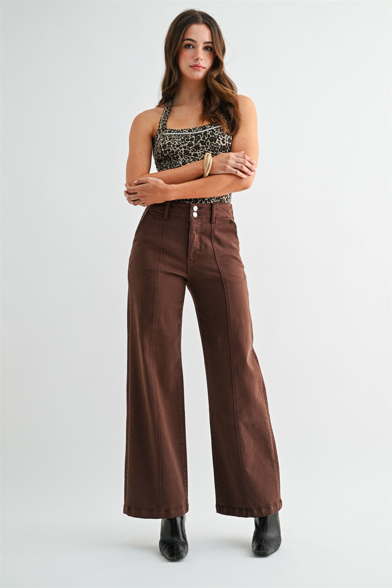 high-rise seamed trouser denim