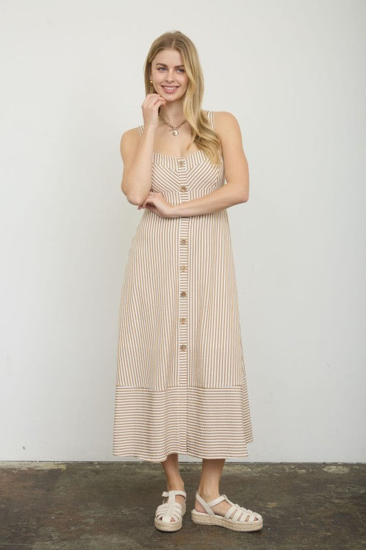 stripe sweetheart neck midi