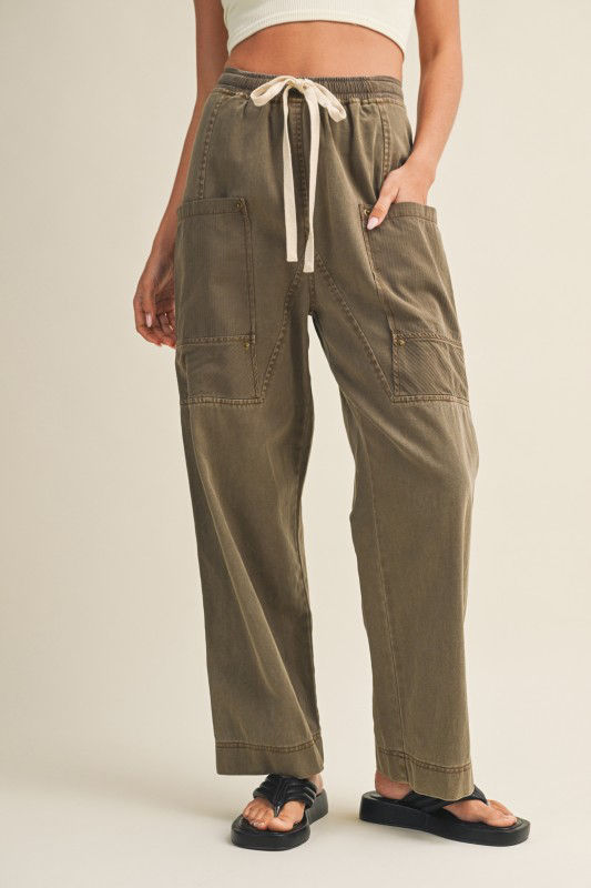 Thumbnail: drawstring mix media pant
