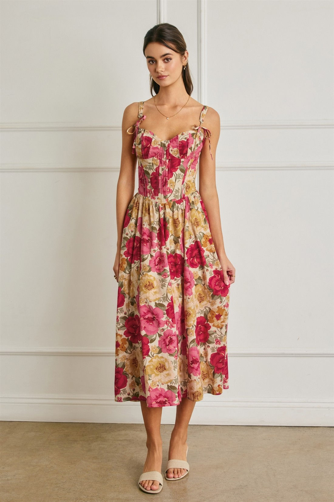 floral corset midi dress