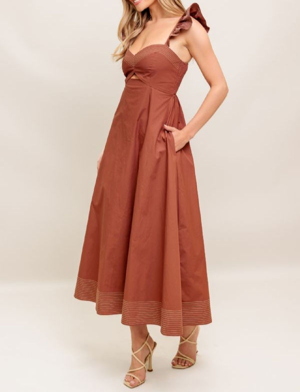 Thumbnail: keyhole flutter sleeve poplin midi dress