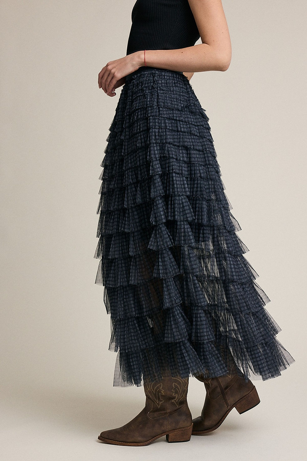 Thumbnail: plaid mesh ruffle skirt