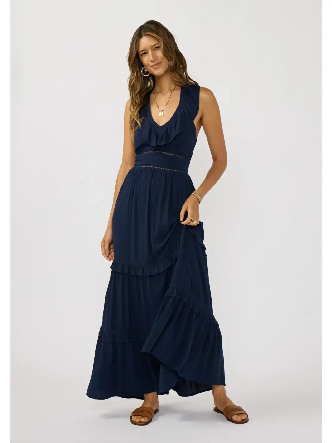 v-neck tiered maxi dress