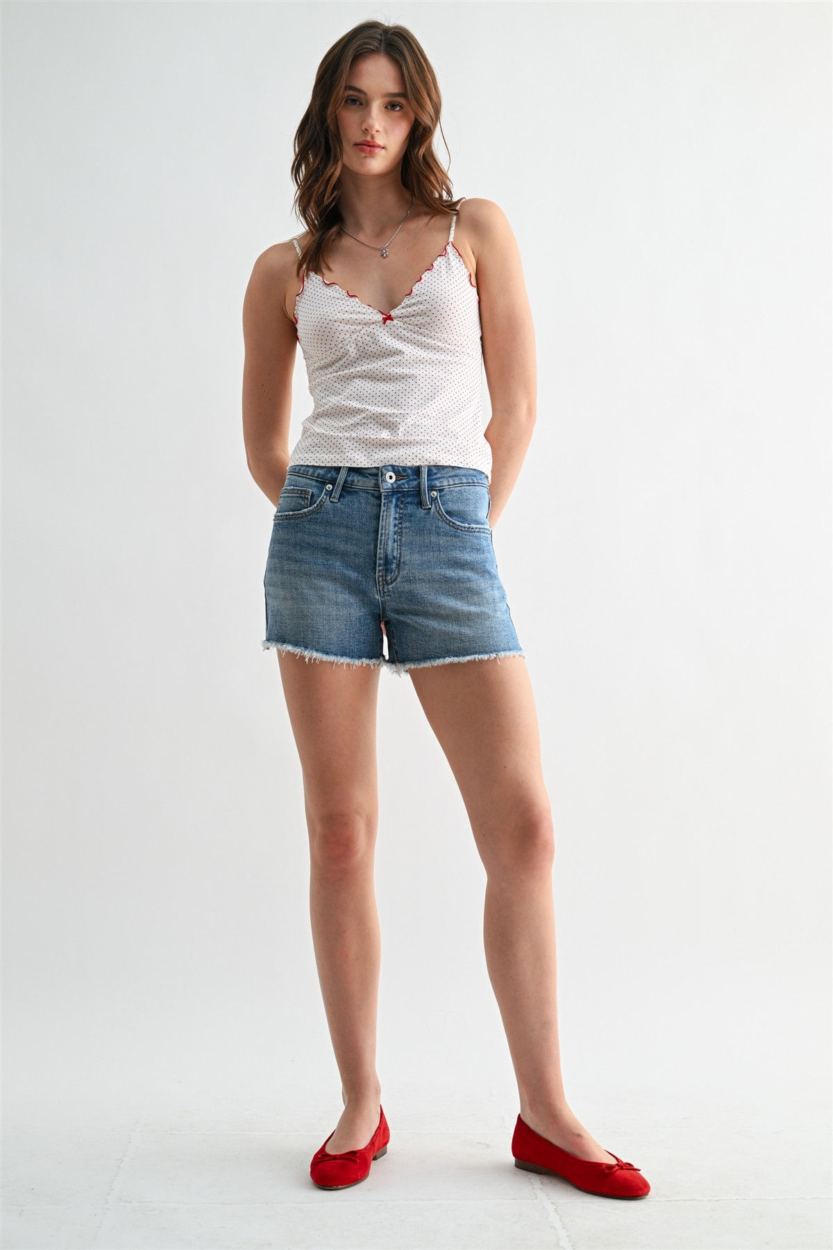 high rise raw hem short