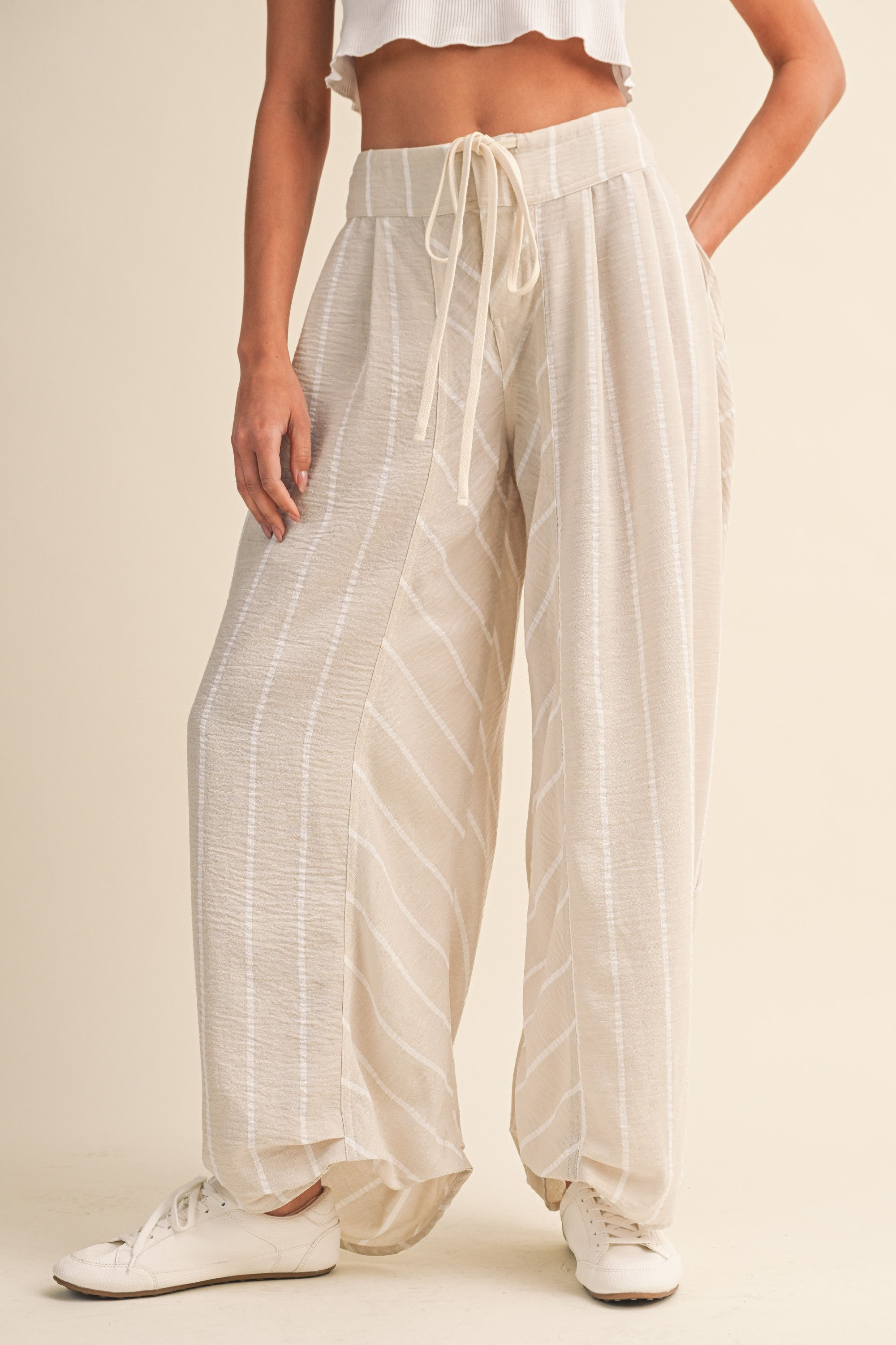 mixed stripe linen wide leg