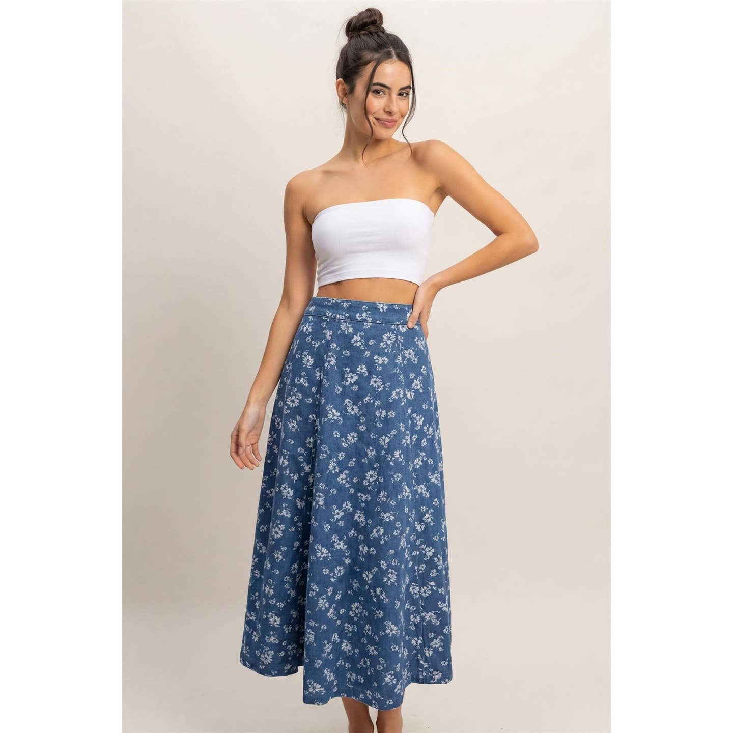 floral denim skirt