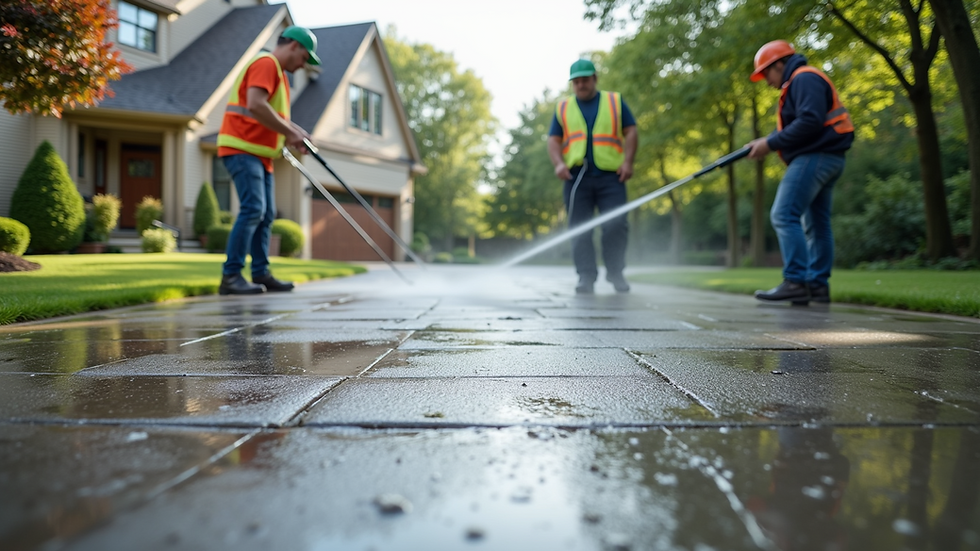Eye-level view of a clean driveway after pressure washing