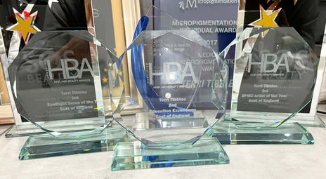 Terri Tibbles, 3rd Place, Spotlight Salon of the Year, East of England. 2nd Place Education Excellence East of England. 3rd Place SPMU Artist of the Year East of England. Hair & Beauty Awards 2023