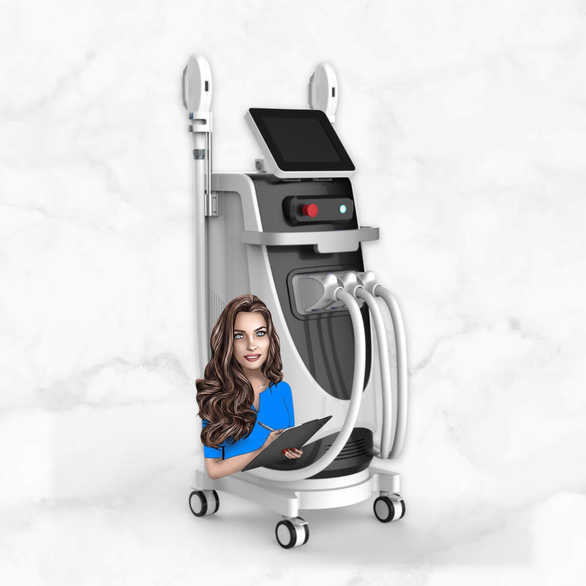 Professional 3-handle E-Light SHR and ND:YAG laser tattoo removal machine with integrated stand - Bella Mai Academy