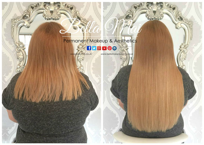 Luxury Nano Ring hair extensions before and after transformation at Bella Mai Essex.