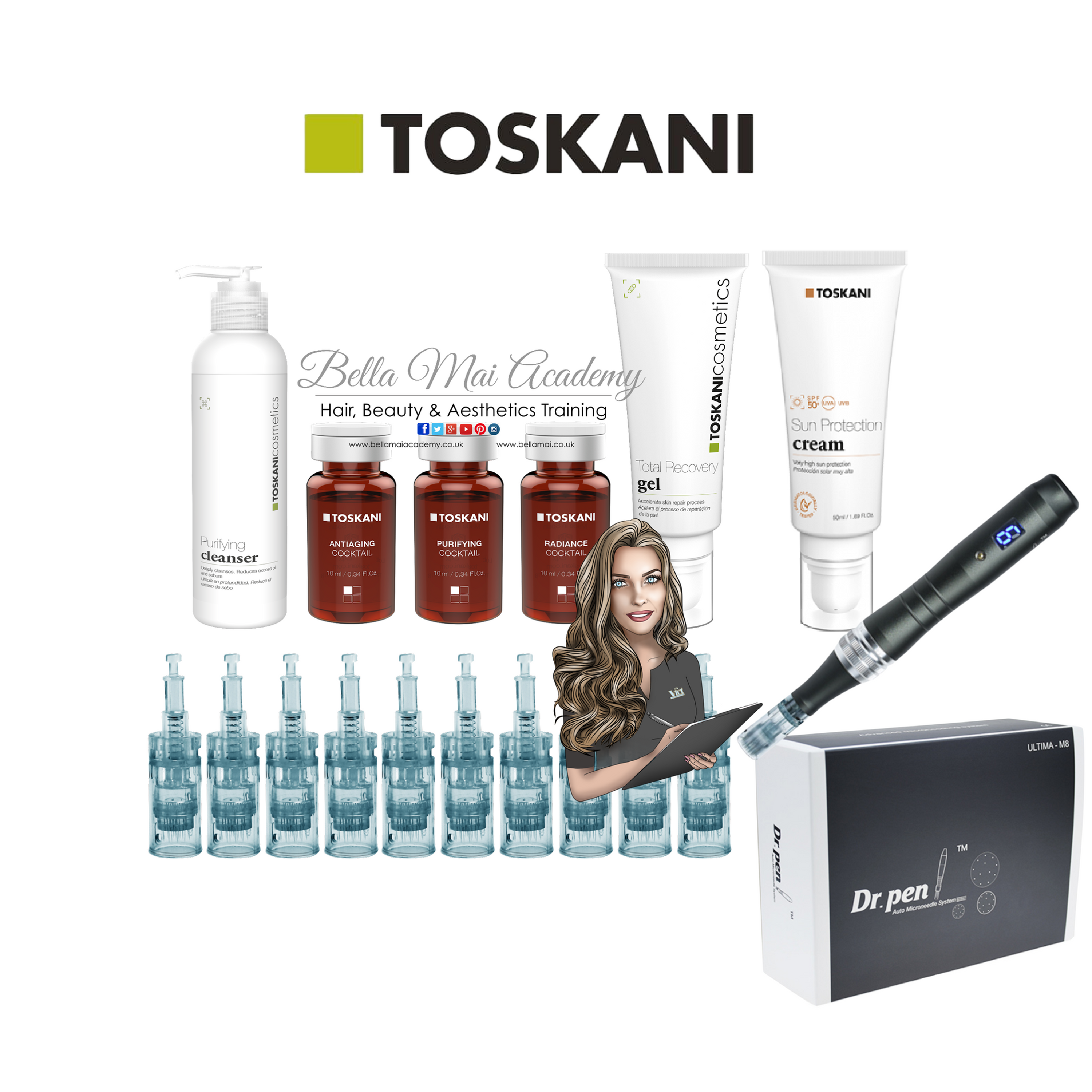Level 5 Microneedling Student Kit with Dr Pen machine and Toskani skin cocktails - Bella Mai Academy