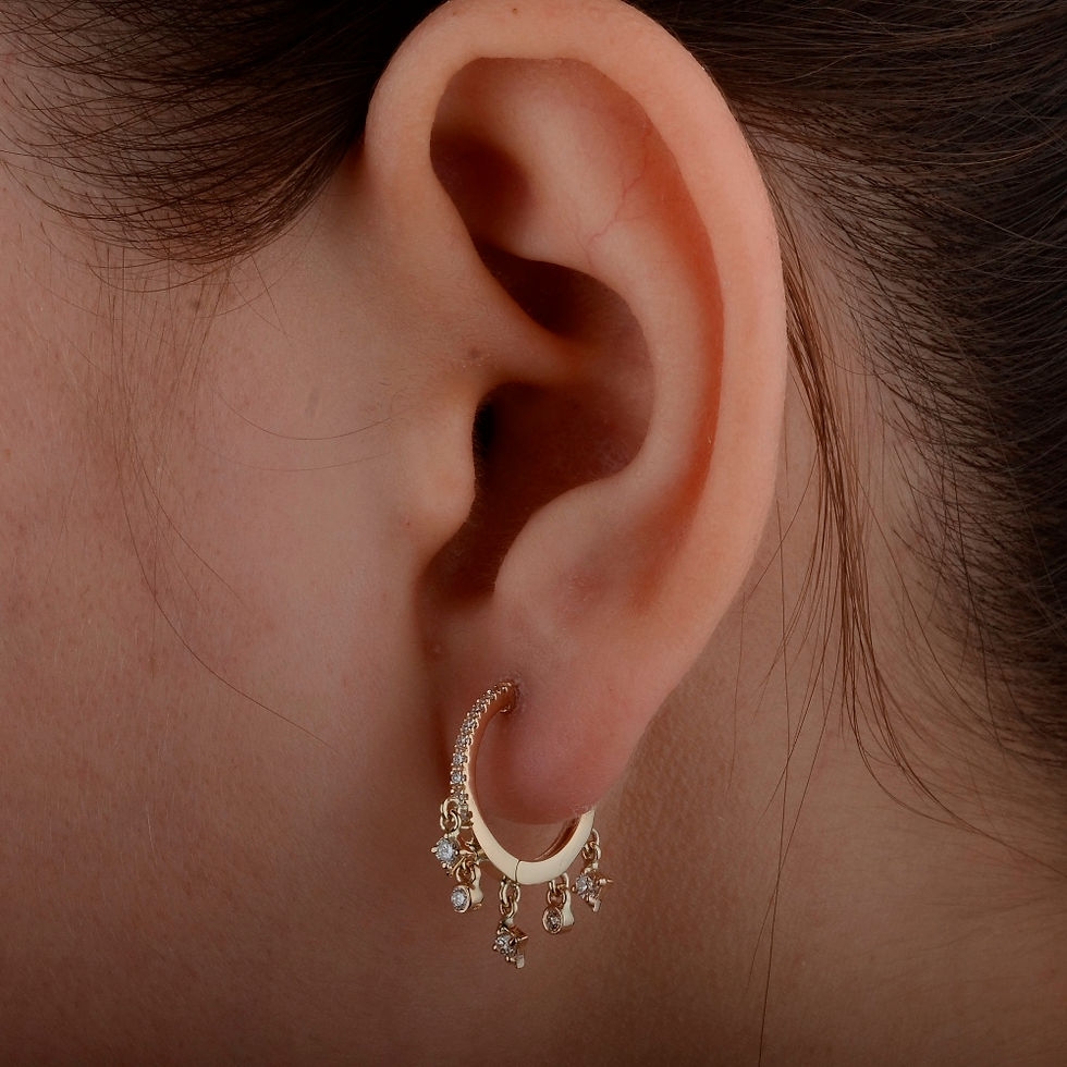 Thumbnail: 14K Solid Gold Dangling Diamond Huggie Earrings