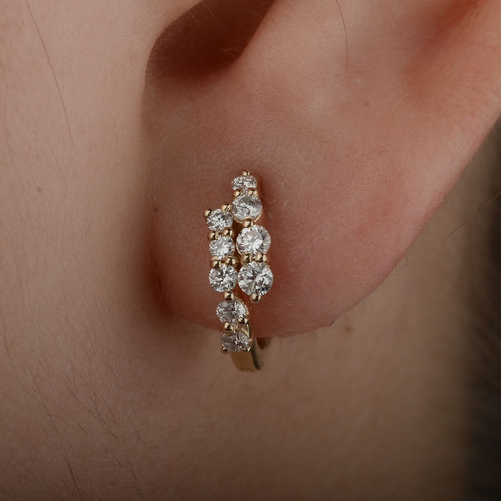 Thumbnail: 14K Solid Gold Cluster Diamond Hoop Earrings