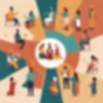 A circle of people from various ethnicities engaged in a respectful conversation. Cultural symbols and traditional elements are displayed, highlighting their shared focus on understanding and appreciation.