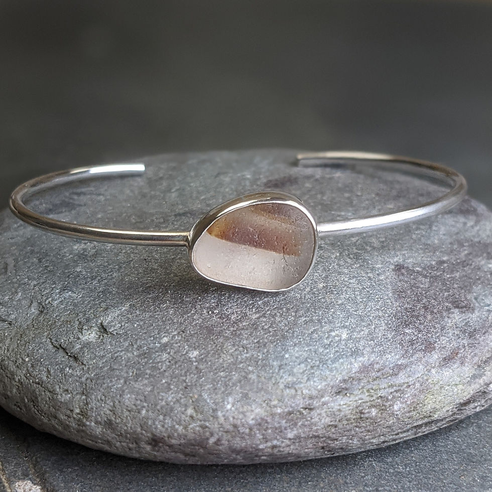 Thumbnail: Made to Order - Sterling Silver Seaglass Cuff Open Bangle 