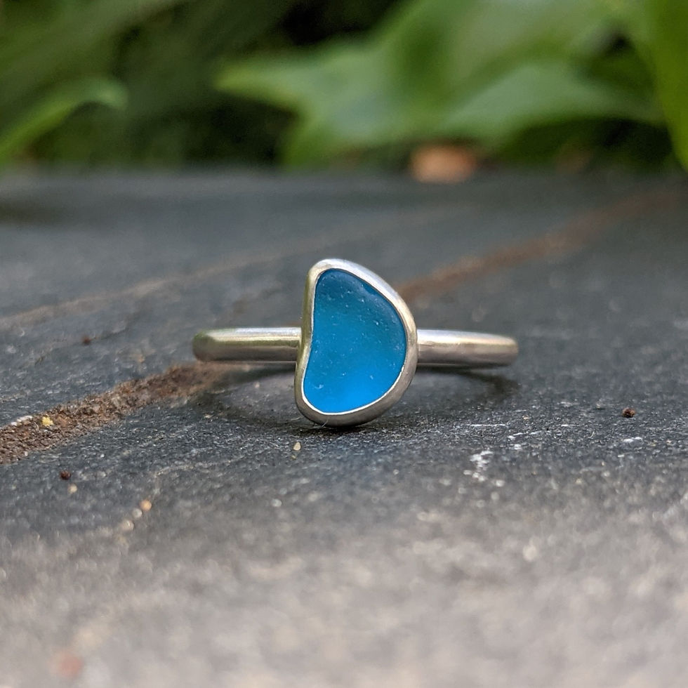 Thumbnail: Made to Order Sterling Silver Seaglass Ring - Thin round 1.5mm band