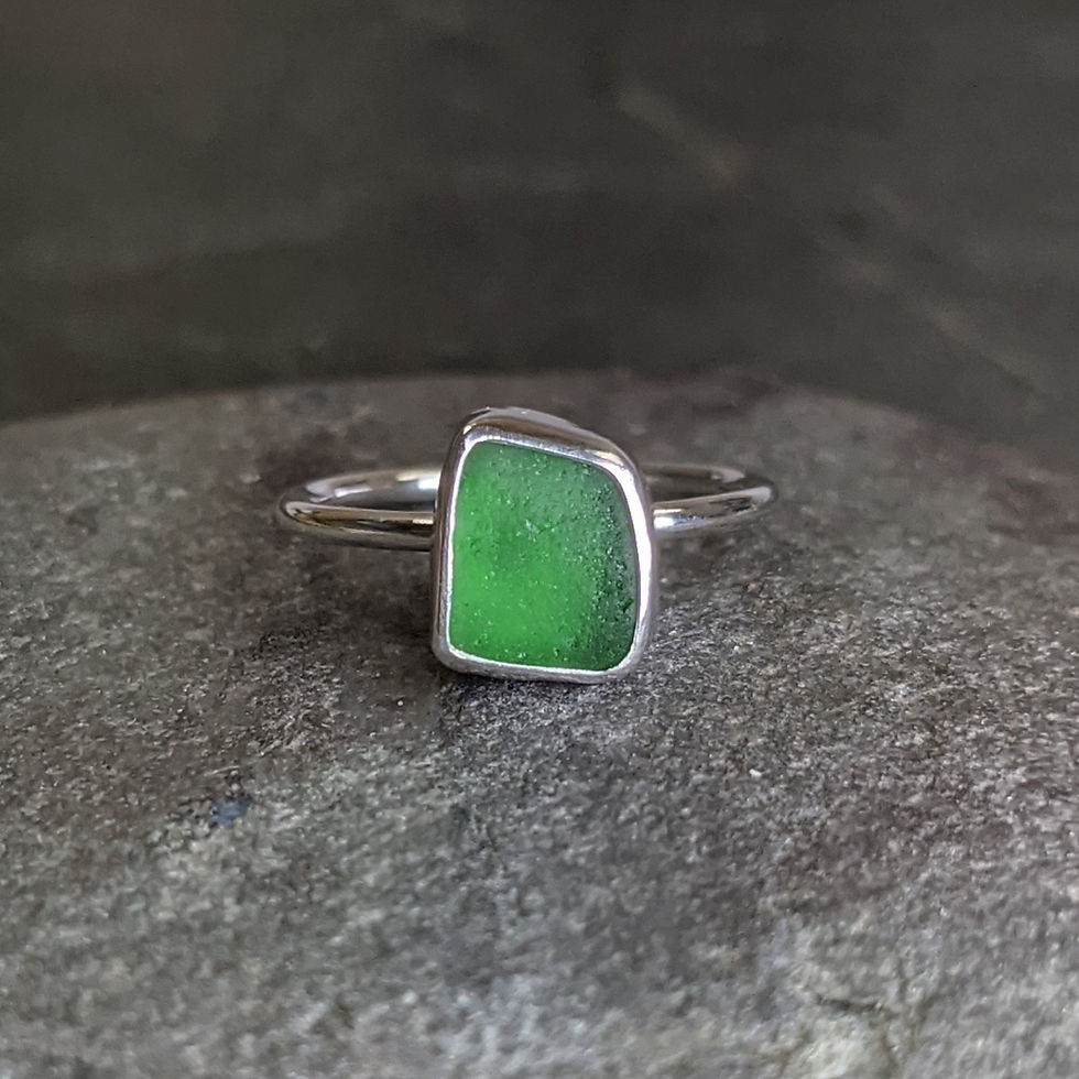 Thumbnail: Made to Order Sterling Silver Seaglass Ring - Thin round 1.5mm band