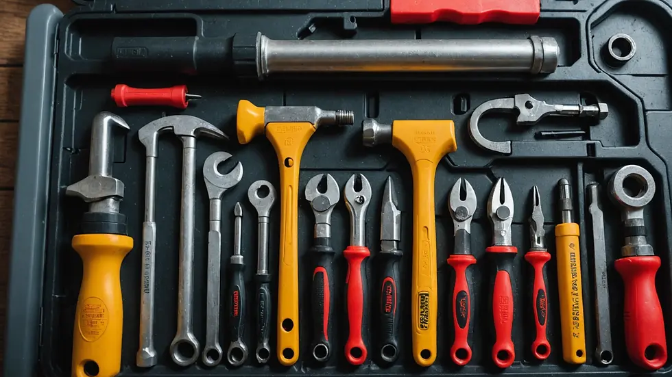 Close-up view of a plumber's tool set ready for work