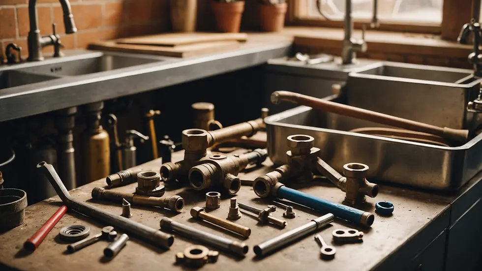 Plumbing tools and equipment in use