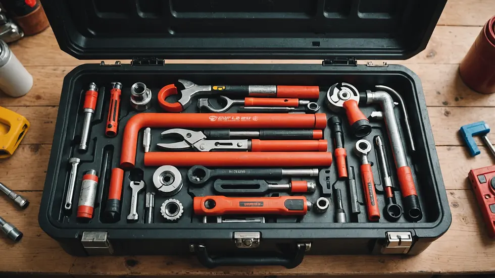 Eye-level view of a plumbing toolbox filled with essential tools