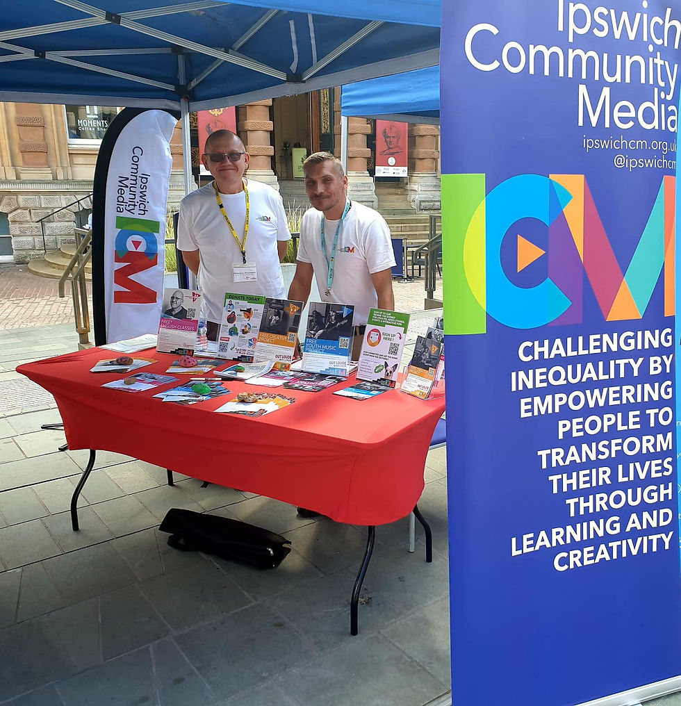 Eric and Romeo on ICM stall at Ipswich Health & Wellbeing Fair