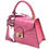 Miniatura: Sac à main en cuir italien véritable, effet croco, de couleur rose, avec anse rigide et finitions soignées.