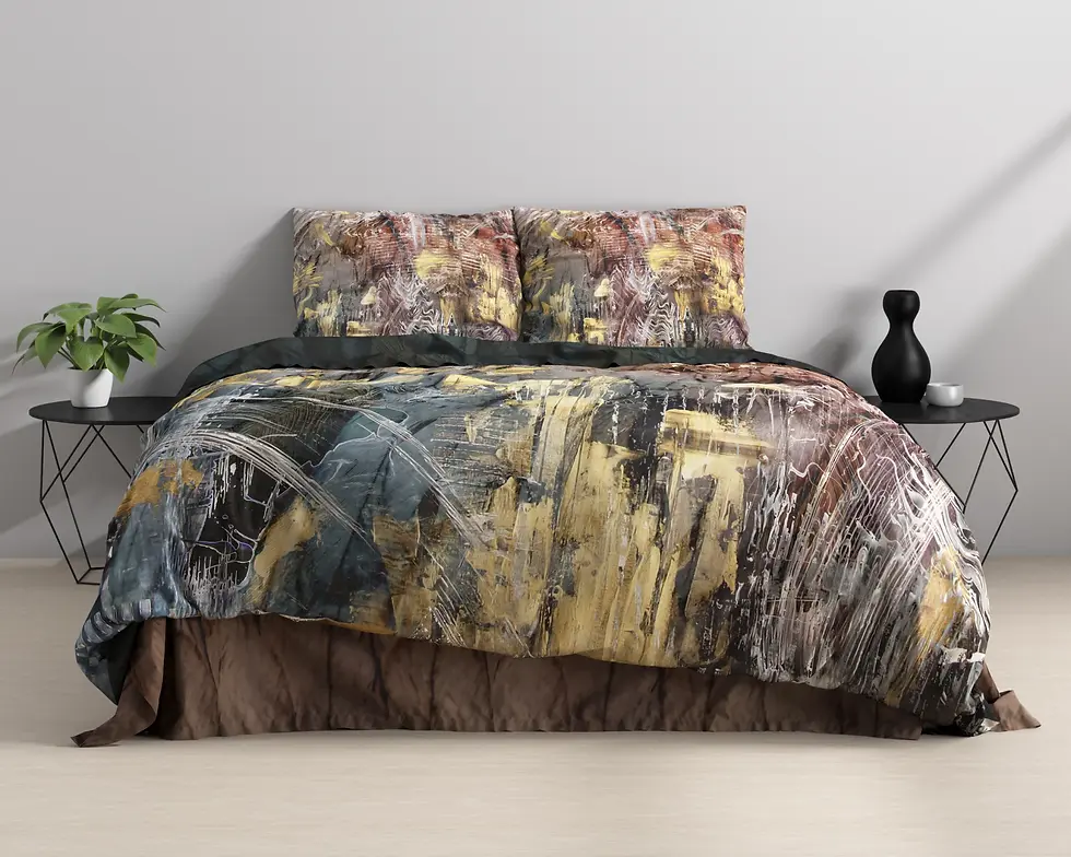 Miniatura: parure de lit coton ensemble housse de couette et taies d'oreiller coton de satin multi marron gris blanc abstrait marbre