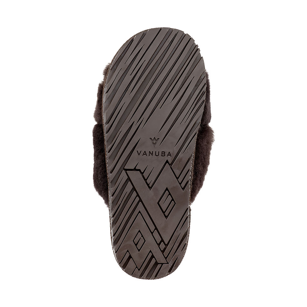 Miniatura: Chaussons en fourrure de mouton marron, semelle texturée