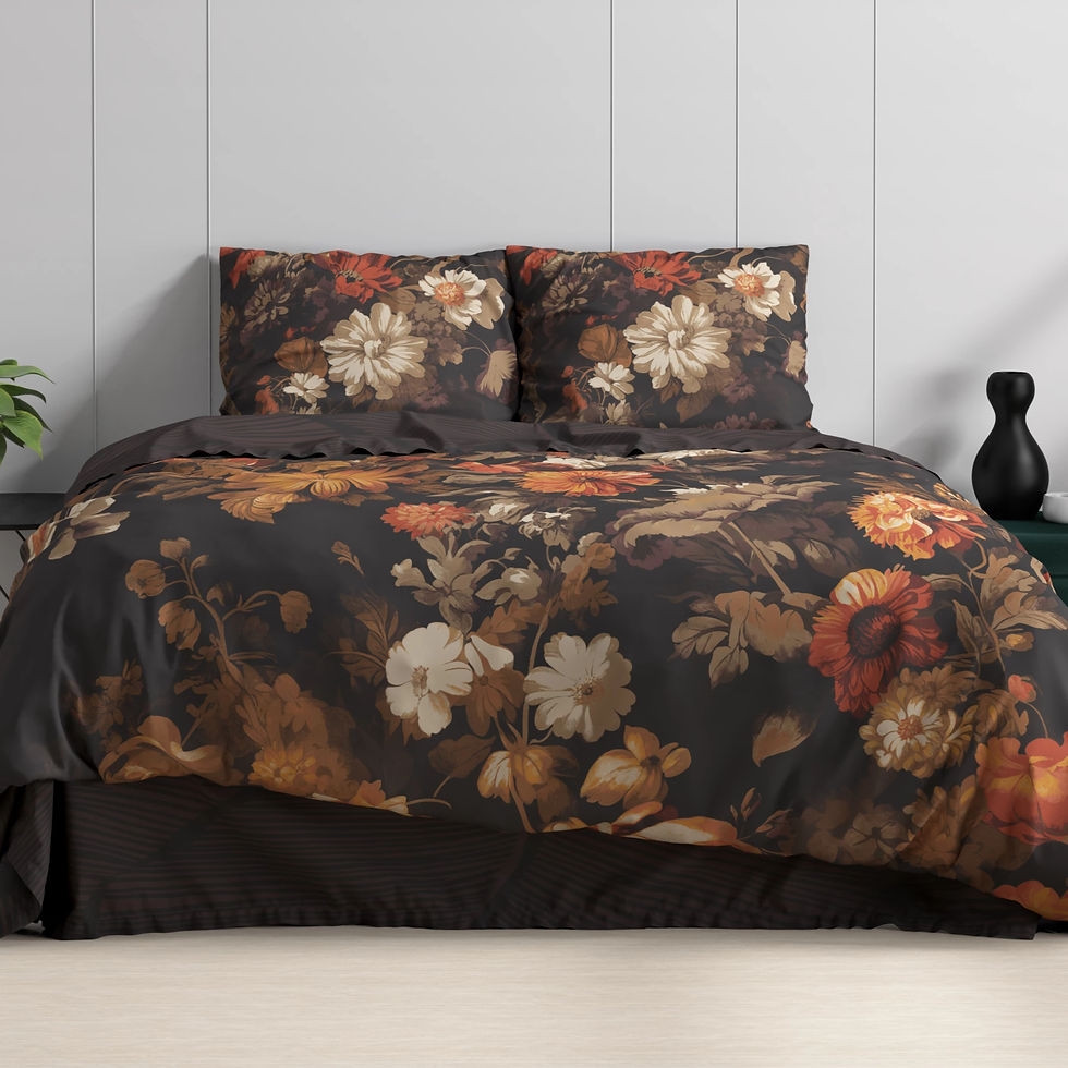 Miniaturbild: Parure de lit fleurie marron, coton, ART FLOWERS