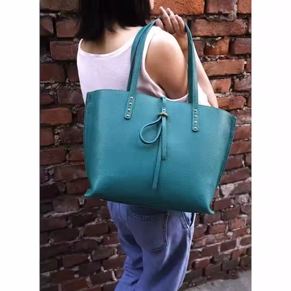 Miniaturbild: Sac à main cabas italien avec bandoulière, porté épaule shopping bag turquoise