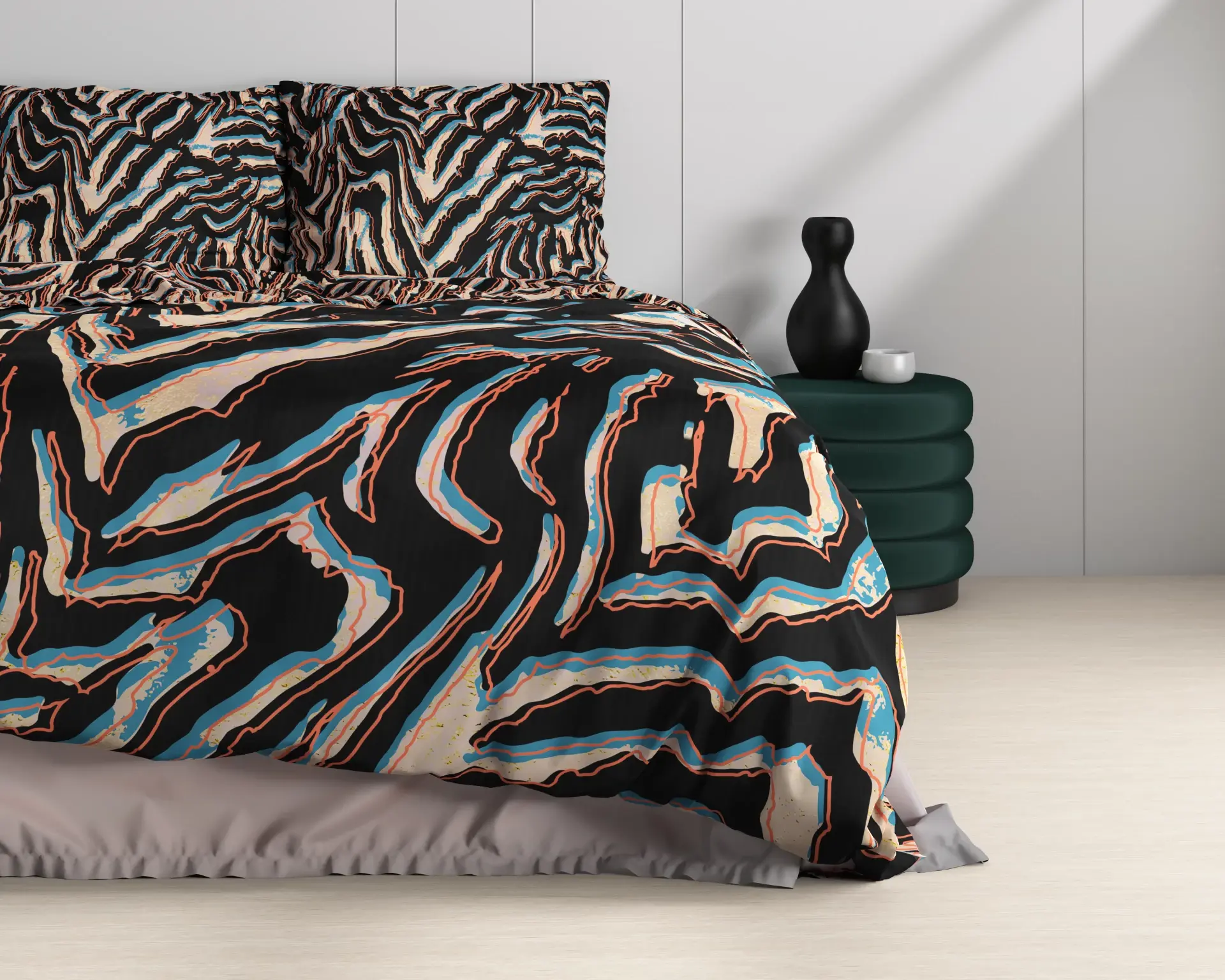 parure de lit coton ensemble housse de couette et taies d'oreiller coton de satin noir beige bleu tigre